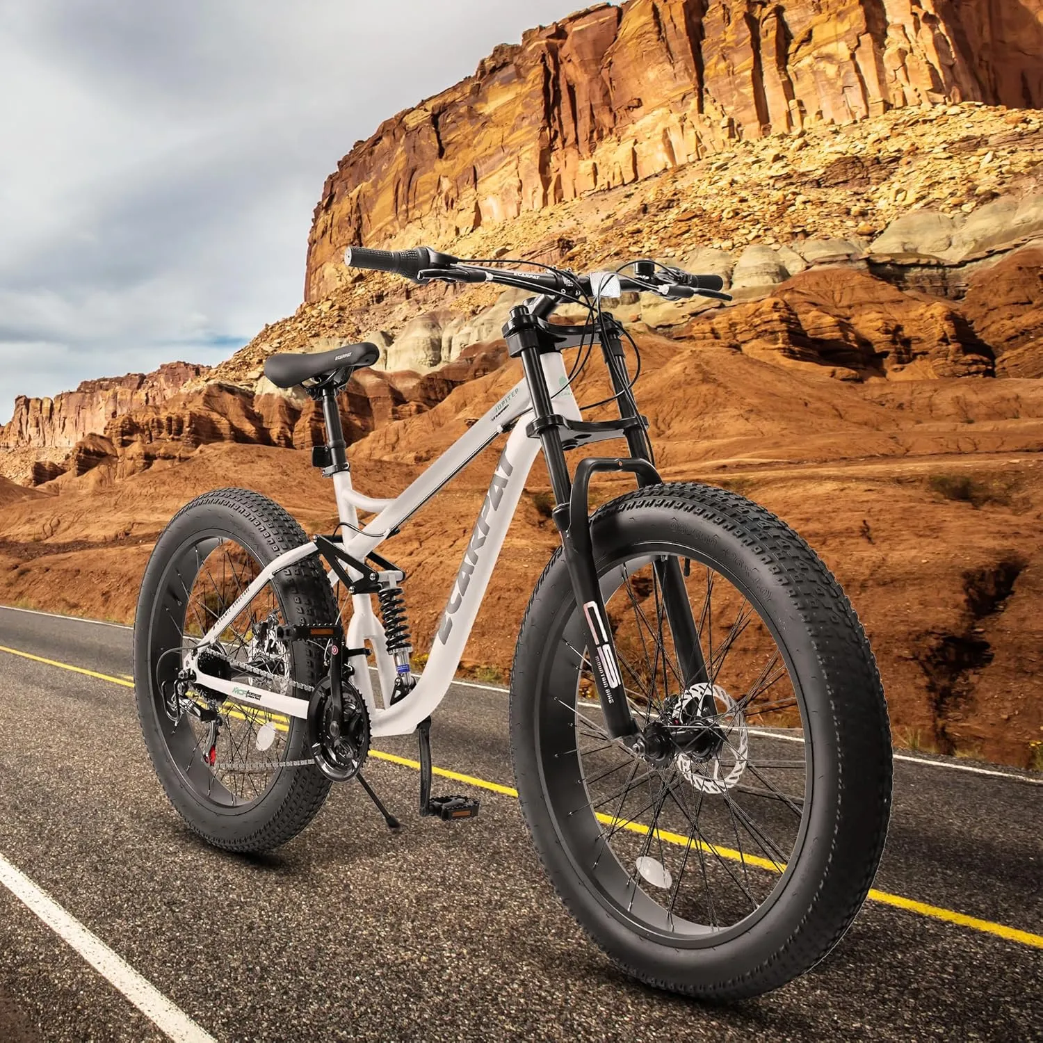 26 Inch Fat Tires Mountain Bike, 21-Speed All Terrain Bicycle with Disc Brakes & 4" Wide Fat Tire, City Snow Beach for Adults and Teenagers, Men's and Women's Mountain Bikes