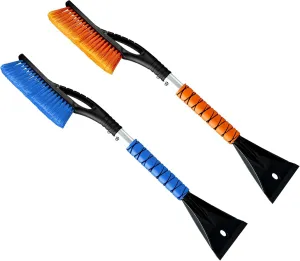 27" Car Snow Brush and Ice Scrapers for Car Windshield (2 Pack), Window Scraper with Ergonomic Foam Grip, Snow Removal for Car, Must Have Winter Car Accessories (Green and Pink)