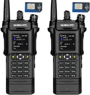 2Pack 4G LTE Nationwide and Analog Walkie Talkie PoC Radios, Unlimited Range Two-Way Communication Yearly Data SIM Card Included (Black, NO GPS)
