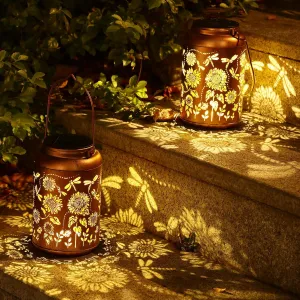2pack Solar Lanterns Lights Outdoor Hanging Lantern Waterproof Metal LED Dragonfly Christmas Decor Fathers Day Gifts for Women Men Mom Grandma Solar Light for Garden,Yard,Patio, Lawn,Pathway,Landscape