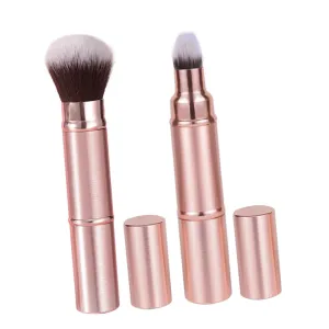 2pcs Double-ended Retractable Makeup Brush Set Portable Travel Foundation Blush Brush Cap Soft Bristles Multi-functional Makeup Tool