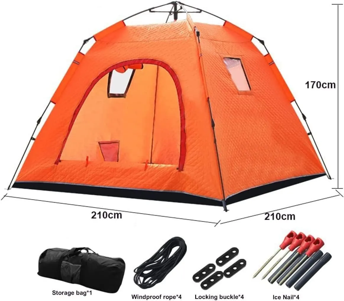 3-5 People Ice Fishing Hut Tent with Carry Bag, Winter Ice Fishing Shelter Fully Automatic Warm and Thick Cotton Tent, Outdoor Camping Warm Shade Shelter Tent