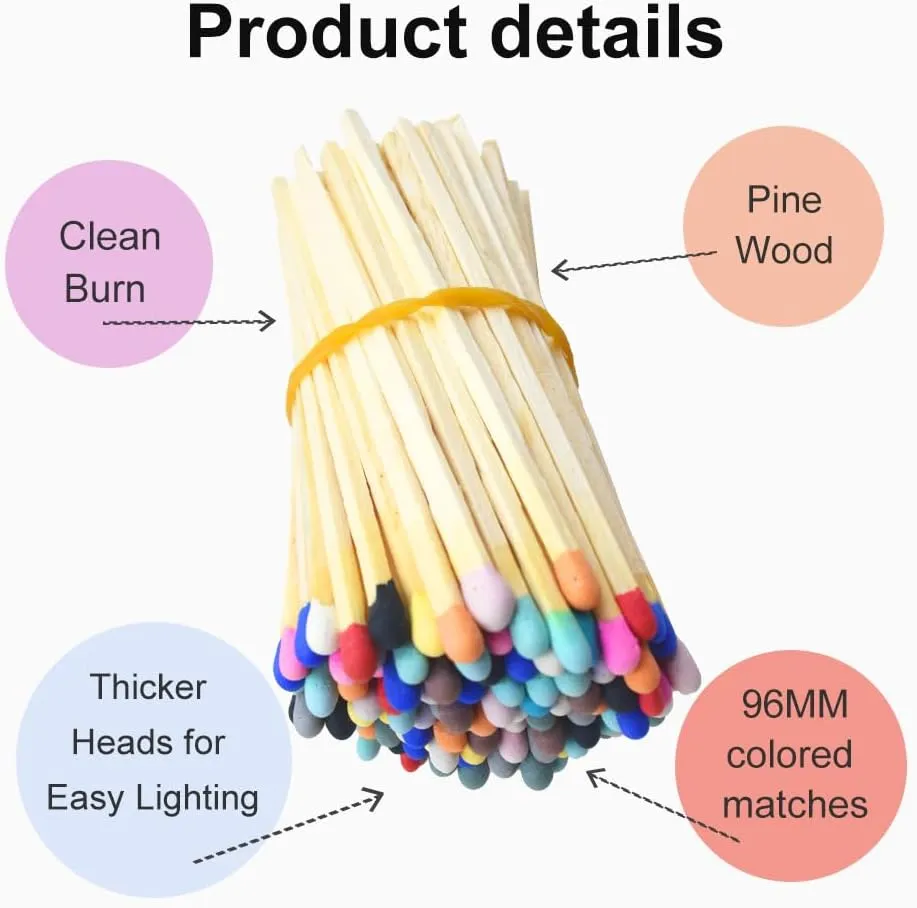 3 Inch Rainbow Matches (100 Count) - Decorative Wooden Safety Matches with Striker for Candles, Weddings, Fireplace, Home Decor, Gifts