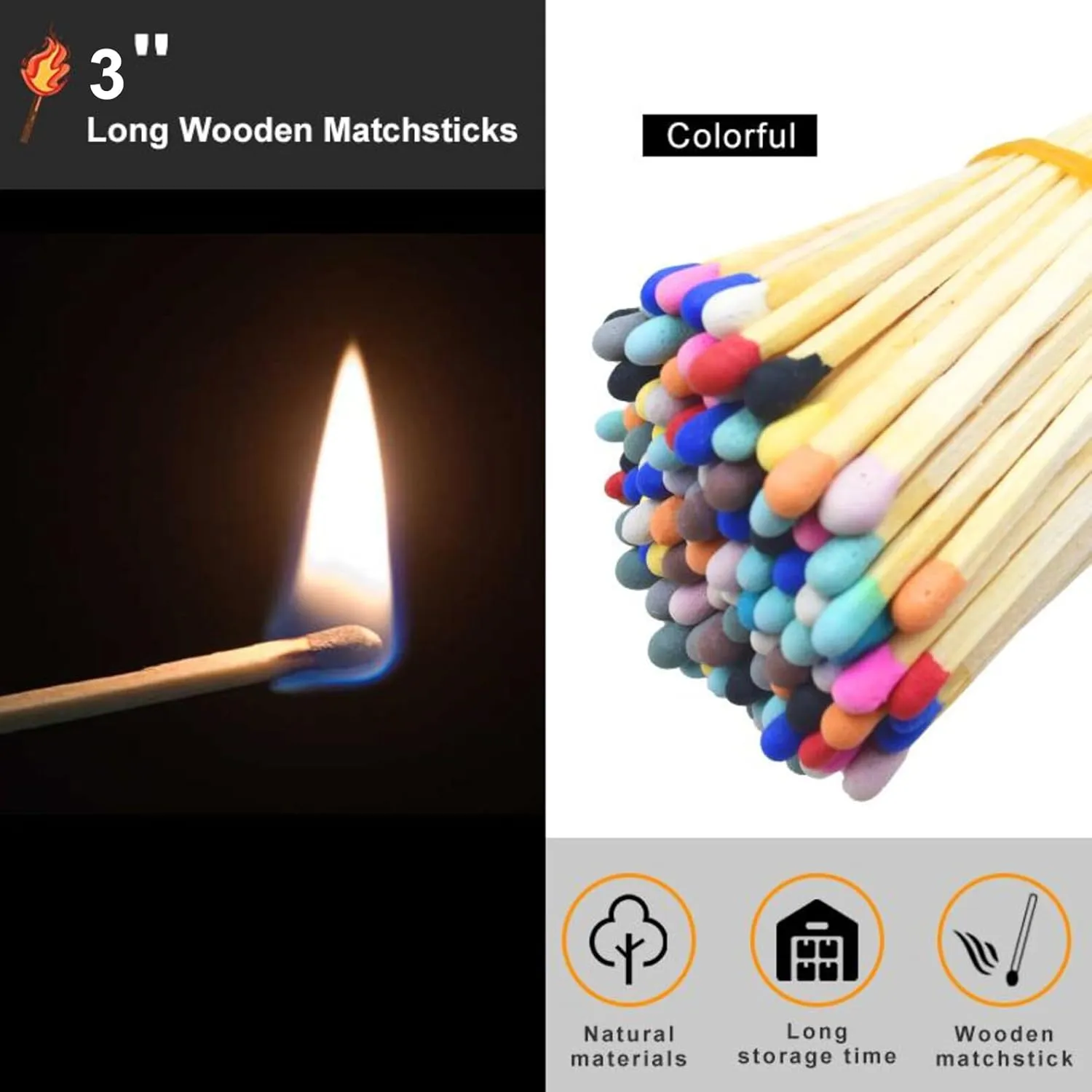 3 Inch Rainbow Matches (100 Count) - Decorative Wooden Safety Matches with Striker for Candles, Weddings, Fireplace, Home Decor, Gifts
