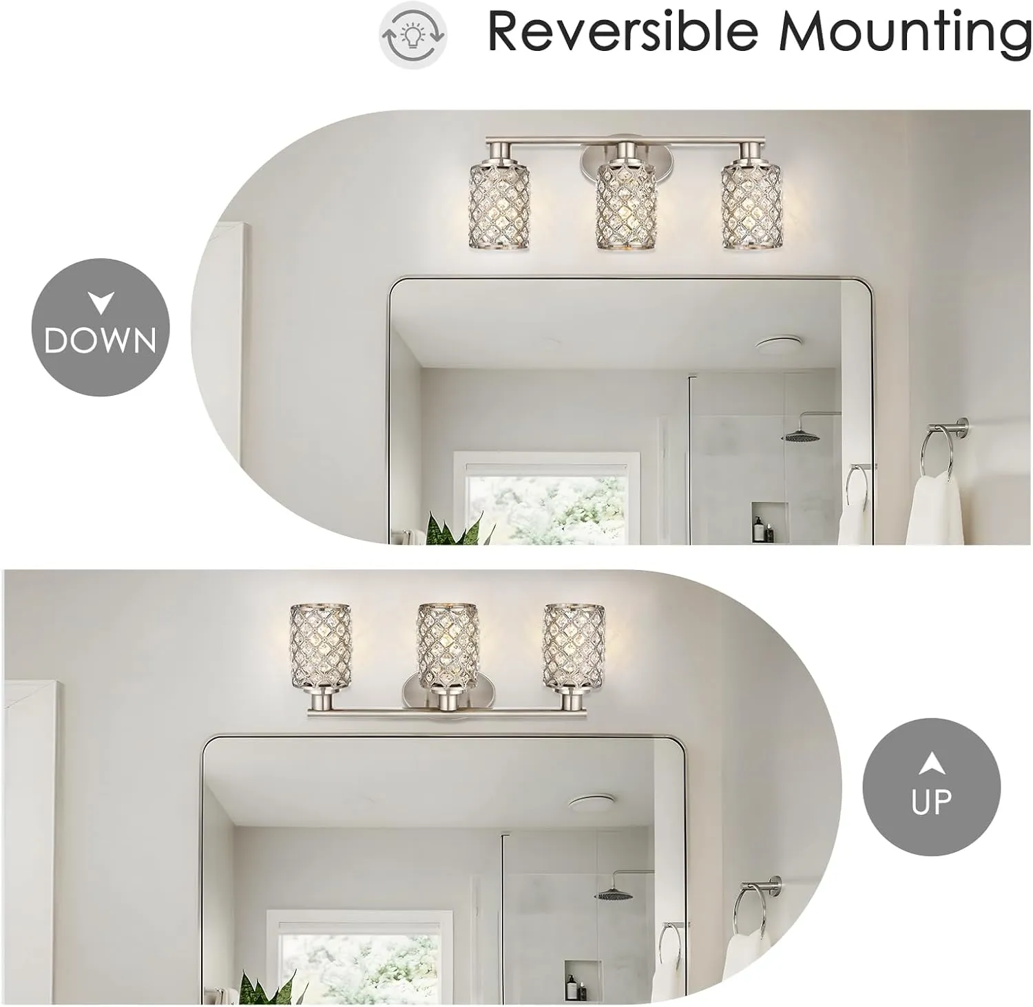 3 Light Bathroom Light Fixtures, Modern Farmhouse Vanity Light,Brushed Nickel Bathroom Lights Over Mirror,Crystal Vanity Lighting Fixtures for Bathroom,Powder Room