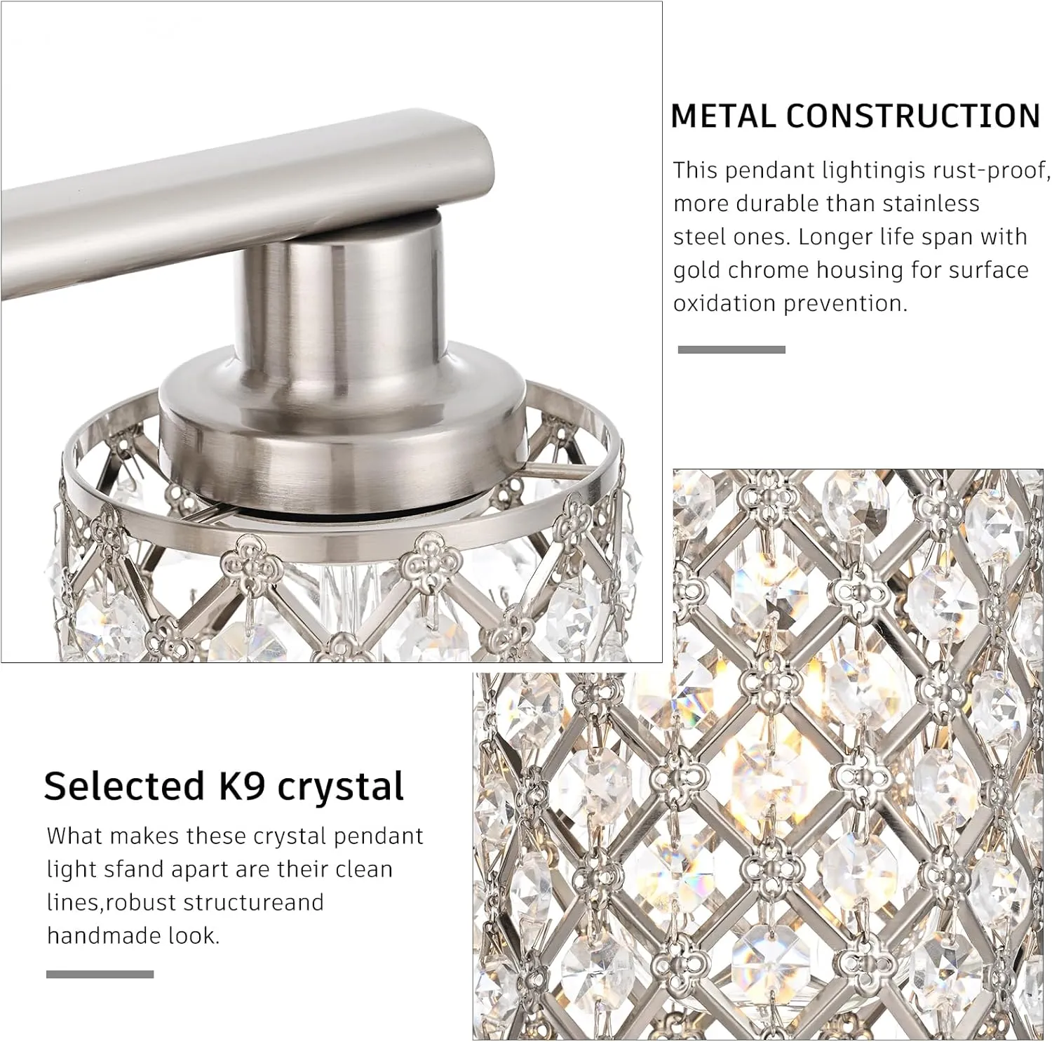 3 Light Bathroom Light Fixtures, Modern Farmhouse Vanity Light,Brushed Nickel Bathroom Lights Over Mirror,Crystal Vanity Lighting Fixtures for Bathroom,Powder Room