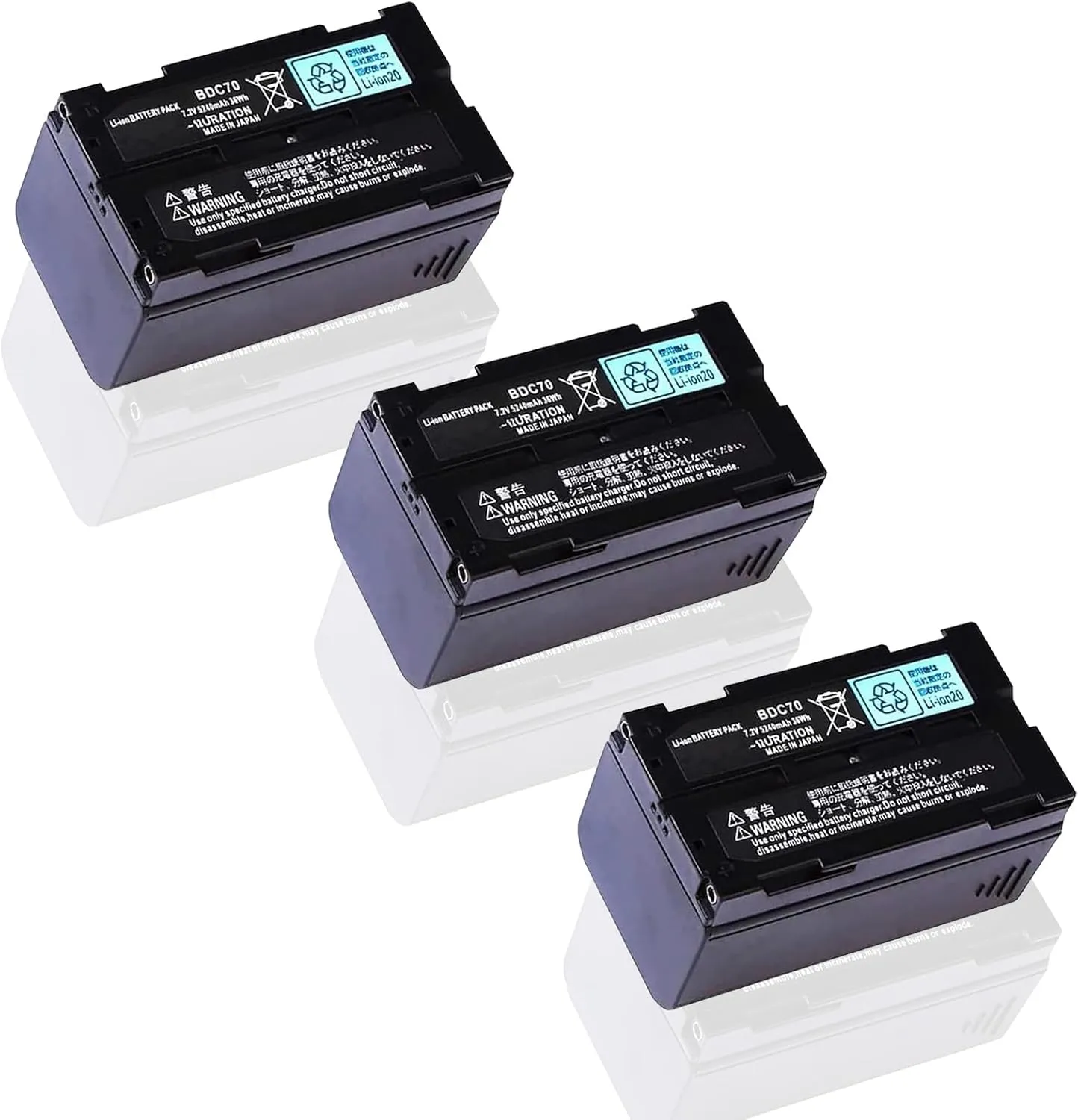 ◢(3-Pack) BDC70 Battery 7.2V 5240mAh Rechargeable Li-Ion Battery for Top-con Sokkia Total Stations/GPS for Robotic Total Stations and GNSS Receivers