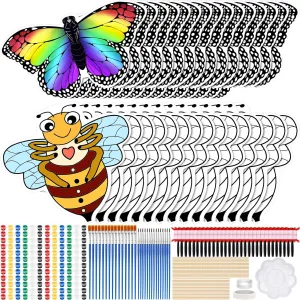 30 Pack Butterfly Bee Kite for Kids and Adults 28‘' Making DIY Coloring Kite Blank Painting Kite Easy to Fly Kite with Handle String Large Beginner Kite for Outdoor Party Activities
