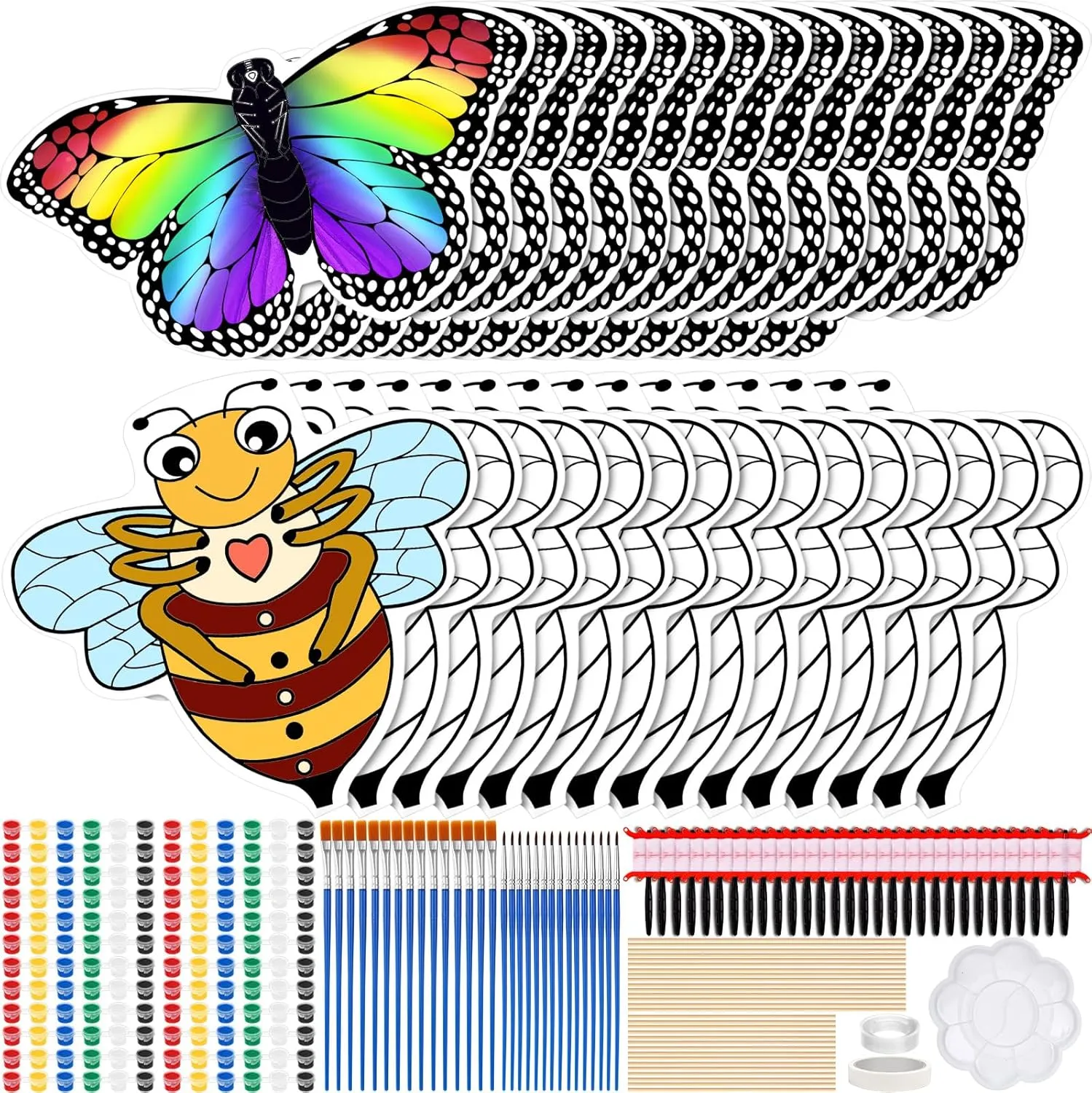 30 Pack Butterfly Bee Kite for Kids and Adults 28‘' Making DIY Coloring Kite Blank Painting Kite Easy to Fly Kite with Handle String Large Beginner Kite for Outdoor Party Activities