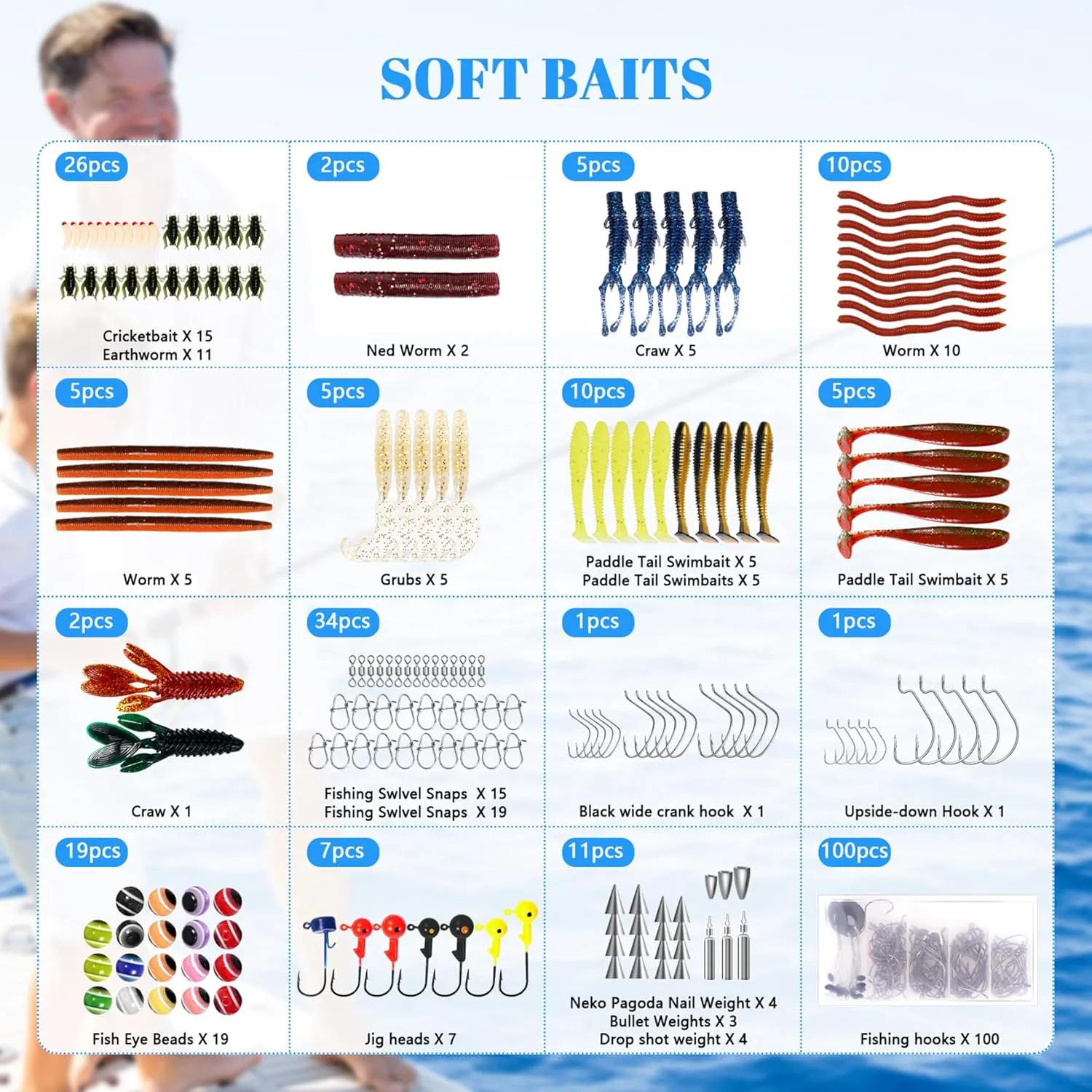 322-Piece Fishing Lures Kit - Buzz Bait/Spinner Baits/Jig/Frog, Fishing Tackle Box with Tackle Included, Soft Bait/Hooks/Weights, 2024 Fishing Gear Lure Kit Gift for Men Freshwater Bass Trout
