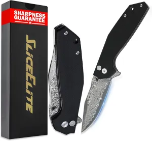 3.4-Inch Viper's Veil Folding Knife | Pocket Knife for Men with G10 Composite Handle, 67-Layer Damascus Steel Clip Drop Hybrid Blade | EDC Knife with Button Lock & Pocket Clip