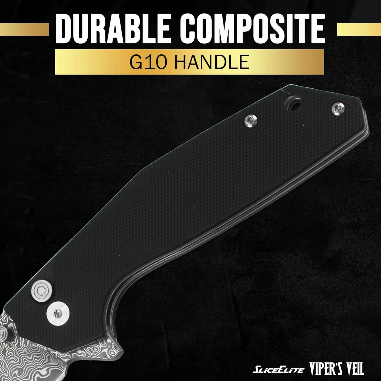 3.4-Inch Viper's Veil Folding Knife | Pocket Knife for Men with G10 Composite Handle, 67-Layer Damascus Steel Clip Drop Hybrid Blade | EDC Knife with Button Lock & Pocket Clip