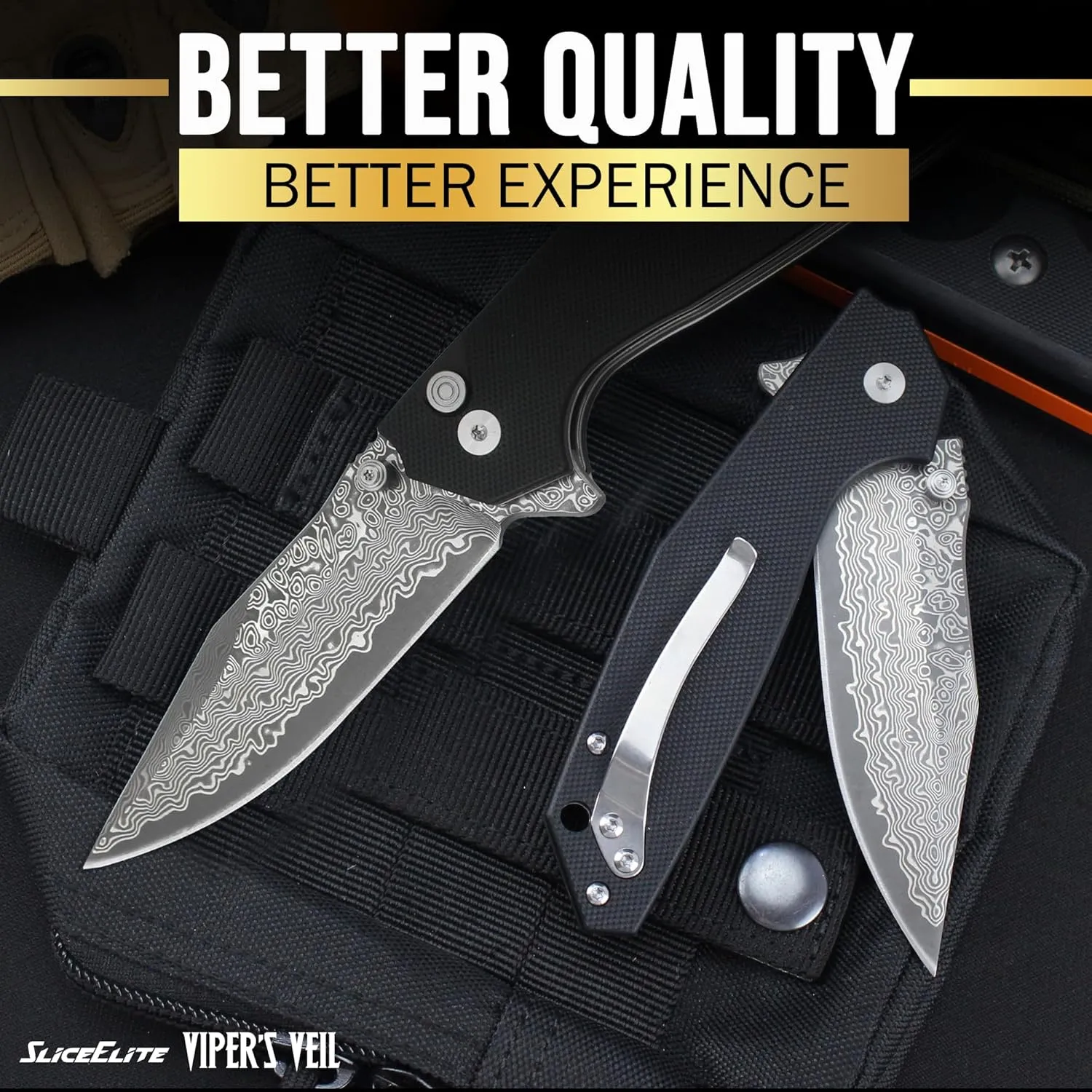 3.4-Inch Viper's Veil Folding Knife | Pocket Knife for Men with G10 Composite Handle, 67-Layer Damascus Steel Clip Drop Hybrid Blade | EDC Knife with Button Lock & Pocket Clip