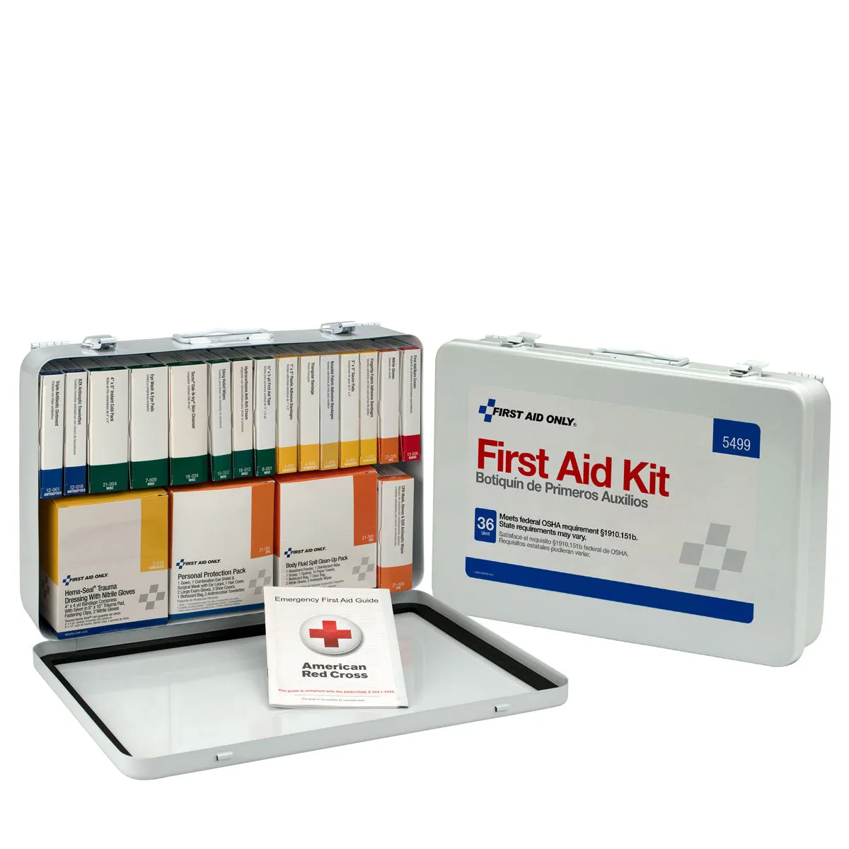 36 Unit First Aid Kit with BBP and CPR, Metal Case