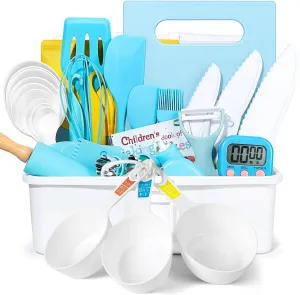 37PCS Kids Cooking Sets Real, Kids Cooking and Baking Gift Set with Storage Case Timer Kid Safe Knives Cutting Board, Toddler Real Kitchen Accessories, Birthday Gifts for Girls Boys Age 4 - 8