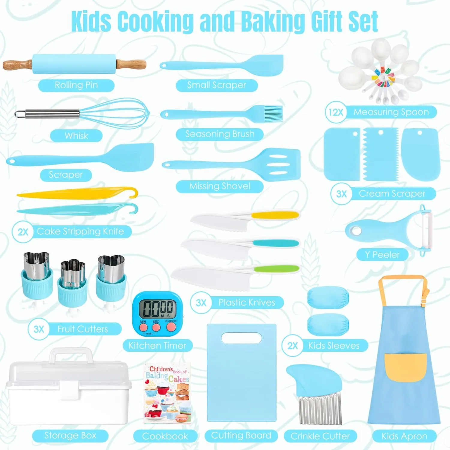 37PCS Kids Cooking Sets Real, Kids Cooking and Baking Gift Set with Storage Case Timer Kid Safe Knives Cutting Board, Toddler Real Kitchen Accessories, Birthday Gifts for Girls Boys Age 4 - 8