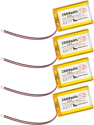 3.7V 103450 2000mAh LiPo Battery, 1S 3C Rechargeable, Micro JST 1.25 Connector, Dual Protection Board, 4 Pack