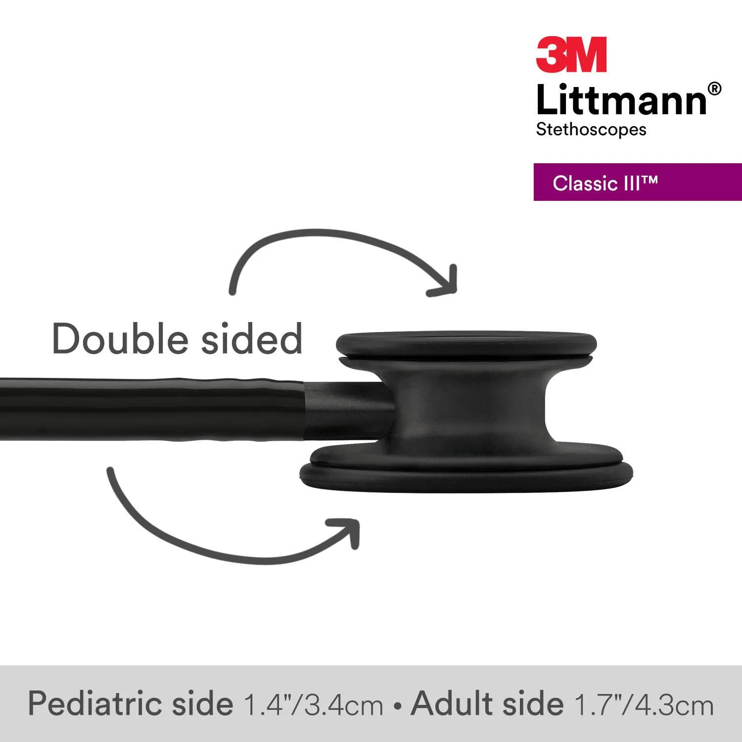 3M Littmann Classic III Monitoring Stethoscope, 5803, More Than 2X as Loud, Weighs Less, Stainless Steel Black-Finish Chestpiece, 27' Black Tube, Stem and Headset
