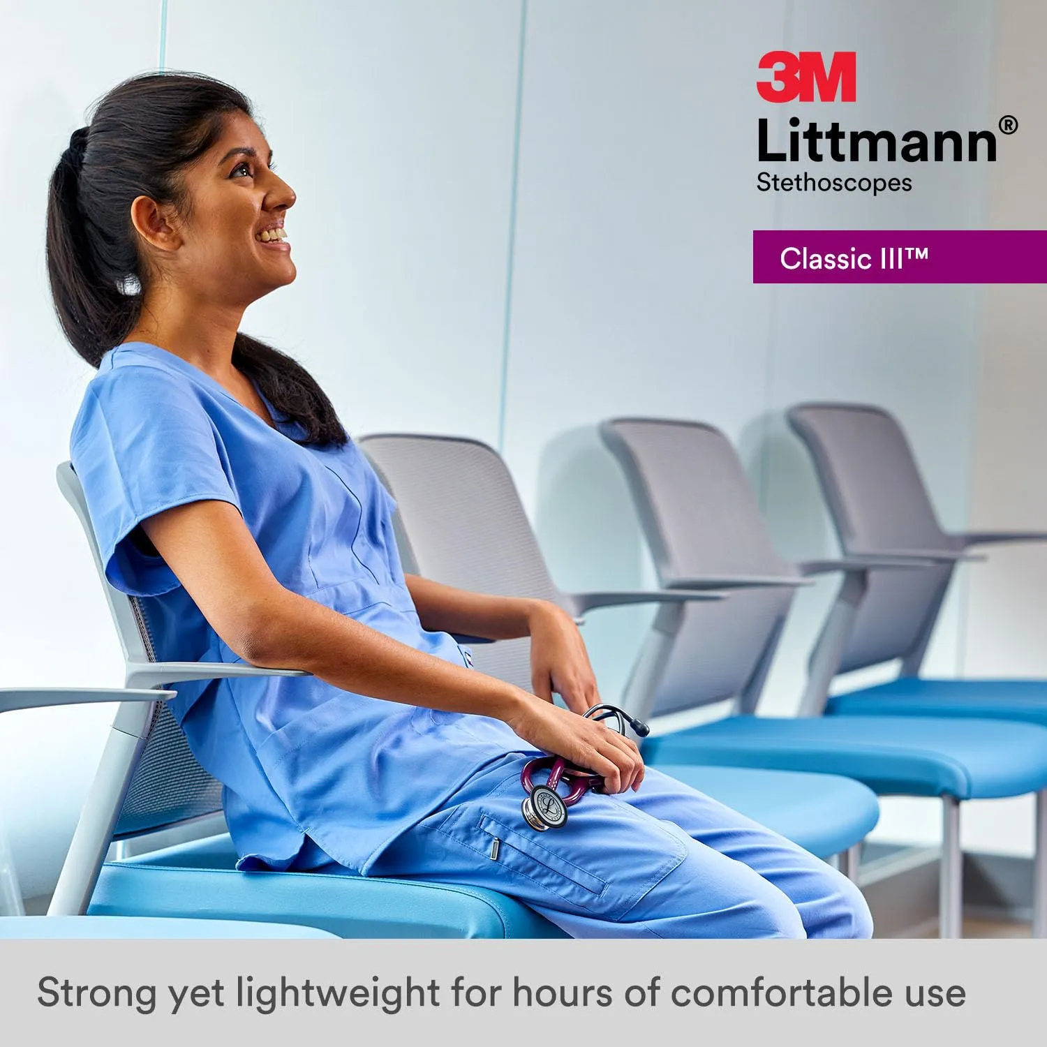 3M Littmann Classic III Monitoring Stethoscope, 5803, More Than 2X as Loud, Weighs Less, Stainless Steel Black-Finish Chestpiece, 27' Black Tube, Stem and Headset
