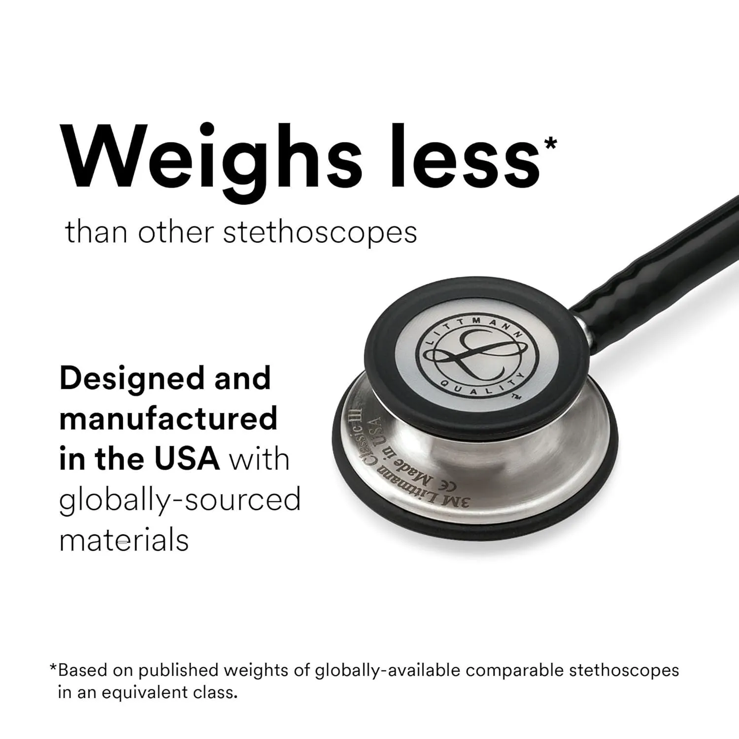 3M Littmann Classic III Monitoring Stethoscope, 5803, More Than 2X as Loud, Weighs Less, Stainless Steel Black-Finish Chestpiece, 27' Black Tube, Stem and Headset