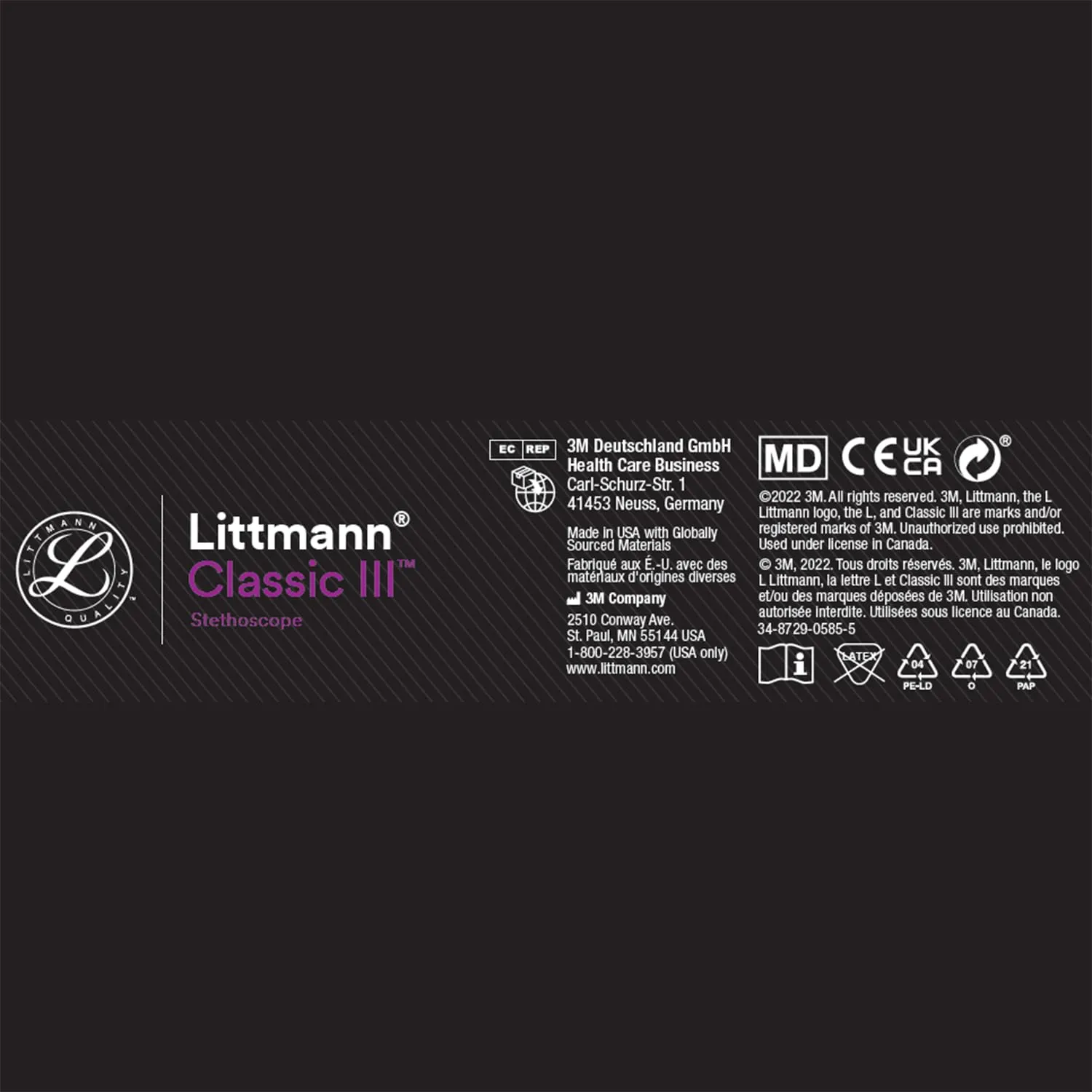 3M Littmann Classic III Monitoring Stethoscope, 5803, More Than 2X as Loud, Weighs Less, Stainless Steel Black-Finish Chestpiece, 27' Black Tube, Stem and Headset