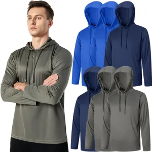 3PC or 6PC Men’s UPF 50  Sun Protection Lightweight Long Sleeve Hoodie, Quick-Dry SPF UV Shirt for Outdoor Active Wear