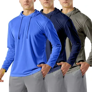 3PC or 6PC Men’s UPF 50  Sun Protection Lightweight Long Sleeve Hoodie, Quick-Dry SPF UV Shirt for Outdoor Active Wear