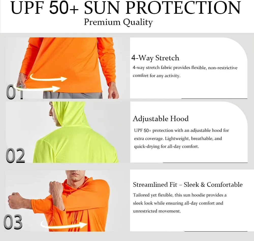 3PC or 6PC Men’s UPF 50  Sun Protection Lightweight Long Sleeve Hoodie, Quick-Dry SPF UV Shirt for Outdoor Active Wear