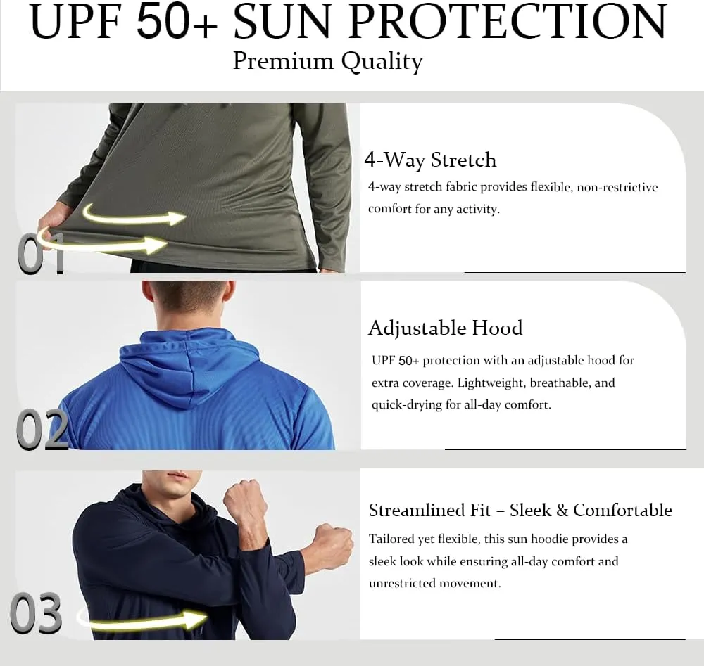 3PC or 6PC Men’s UPF 50  Sun Protection Lightweight Long Sleeve Hoodie, Quick-Dry SPF UV Shirt for Outdoor Active Wear