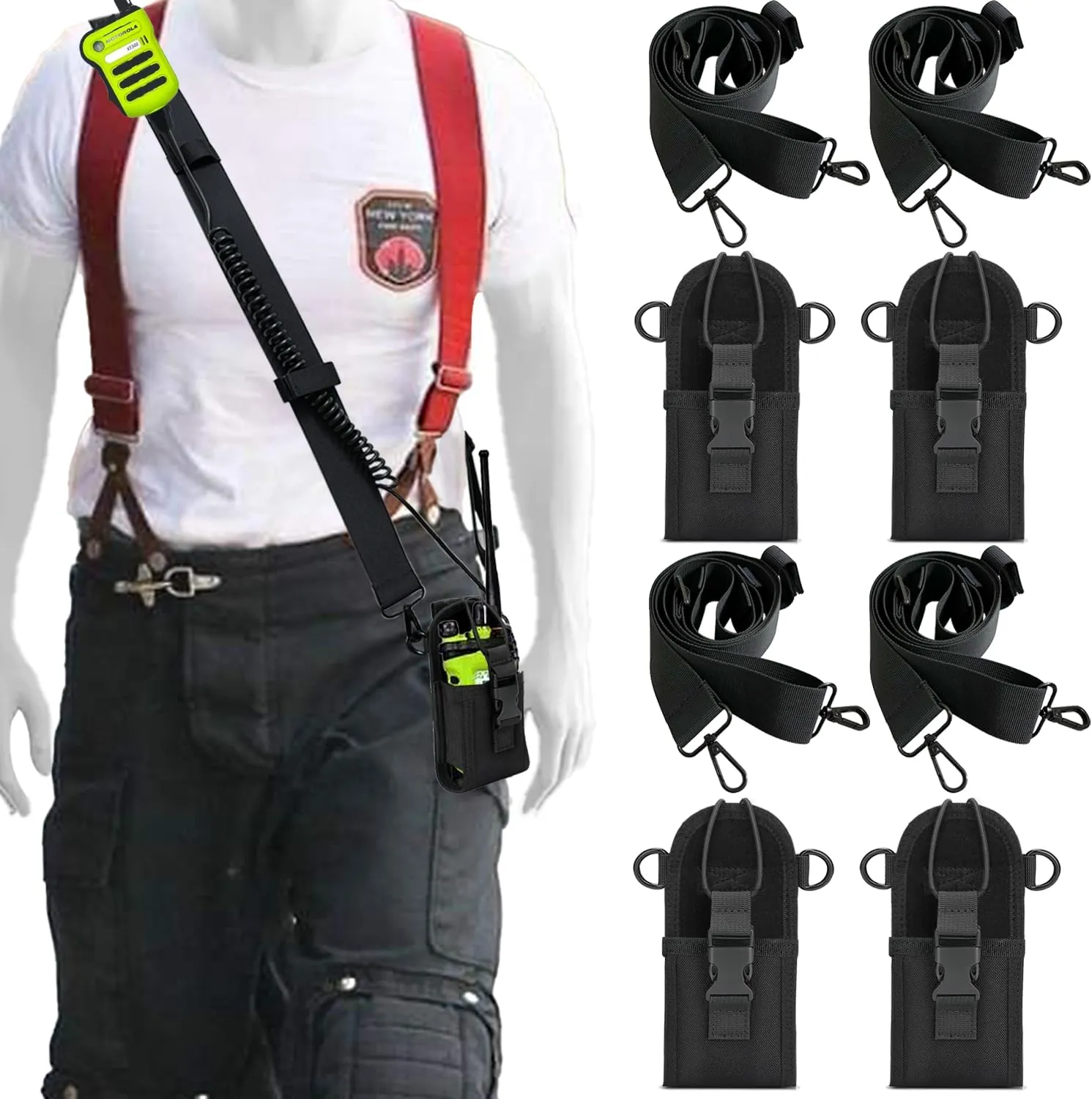 4 Pack Radio Strap and Holder Bundle Set, Radio Holster, 1.5" Shoulder Strap w/Cord Keepers and Mic Holder. Walkie Talkie Holster for Family, Police, EMT, Firefighter, Paramedics
