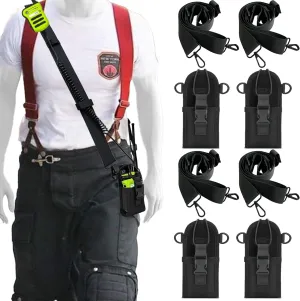 4 Pack Radio Strap and Holder Bundle Set, Radio Holster, 1.5" Shoulder Strap w/Cord Keepers and Mic Holder. Walkie Talkie Holster for Family, Police, EMT, Firefighter, Paramedics