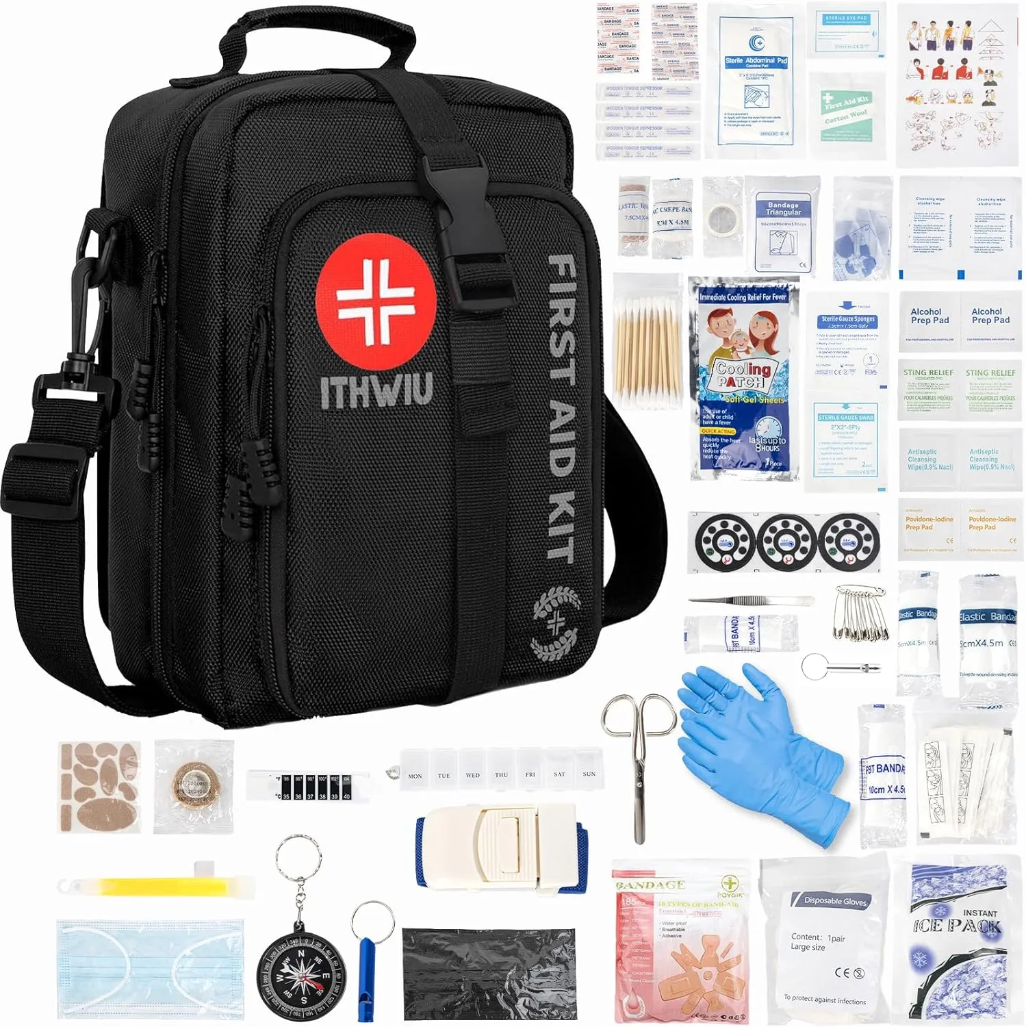 400 Piece Large First Aid Kit for Car, Home, Office, Hiking, Boating, Travel, Outdoor, Premium Compact Water-Resistant Trauma First Aid Kit for Any Emergencies, Black