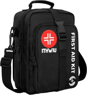 400 Piece Large First Aid Kit for Car, Home, Office, Hiking, Boating, Travel, Outdoor, Premium Compact Water-Resistant Trauma First Aid Kit for Any Emergencies, Black
