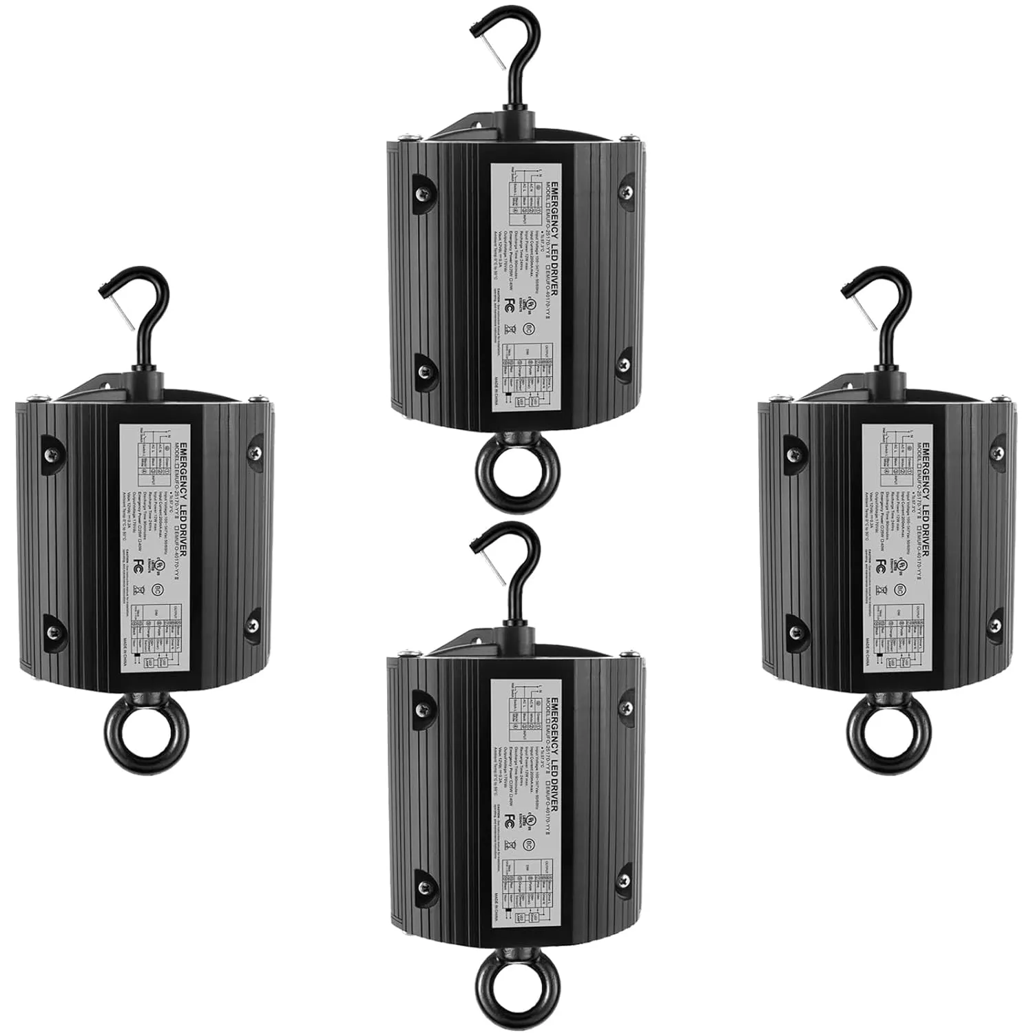 40W LED Emergency Backup Driver, Rechargeable UL Listed Backup Battery for Dimmable UFO LED High Bay Light, Input AC 100-347V Output DC 170V, Emergency Time 90 Minutes (4-Pack)