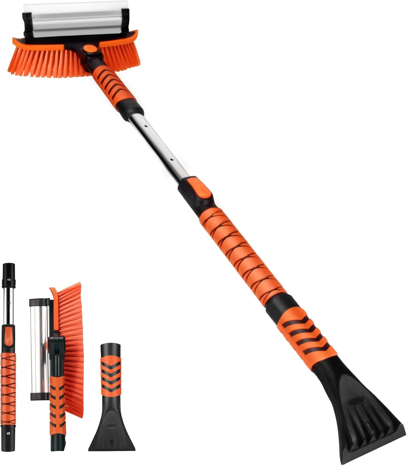 43 Inches Ice Scraper with Extendable Snow Brush for Car Windshield – 3-in-1 Heavy-Duty Snow Remover, Adjustable Telescopic Handle, Perfect for Winter Snow and Ice Removal