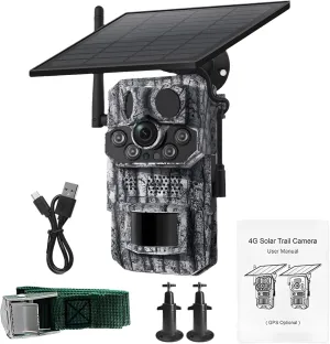 4G Trail Camera with Solar Power, GPS Tracking, 3Mp Black Light Night Vision, Perfect for Outdoor Adventures with Solar Panel and Accessories,