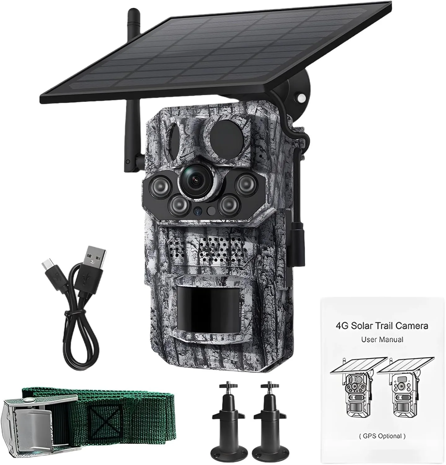 4G Trail Camera with Solar Power, GPS Tracking, 3Mp Black Light Night Vision, Perfect for Outdoor Adventures with Solar Panel and Accessories,