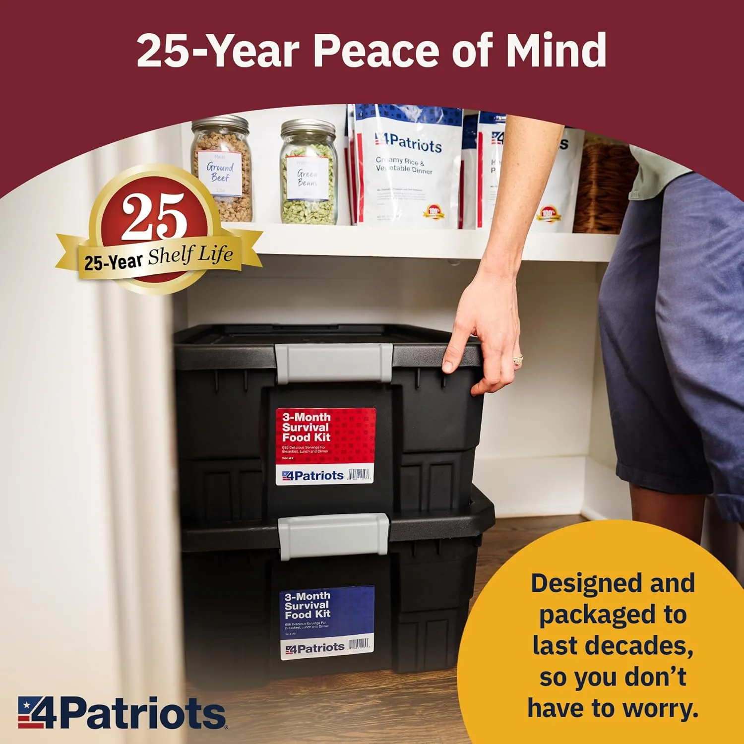 4Patriots 6-Month Survival Food Kit: Emergency Food Supply Designed to Last 25 Years, 1,376 Servings