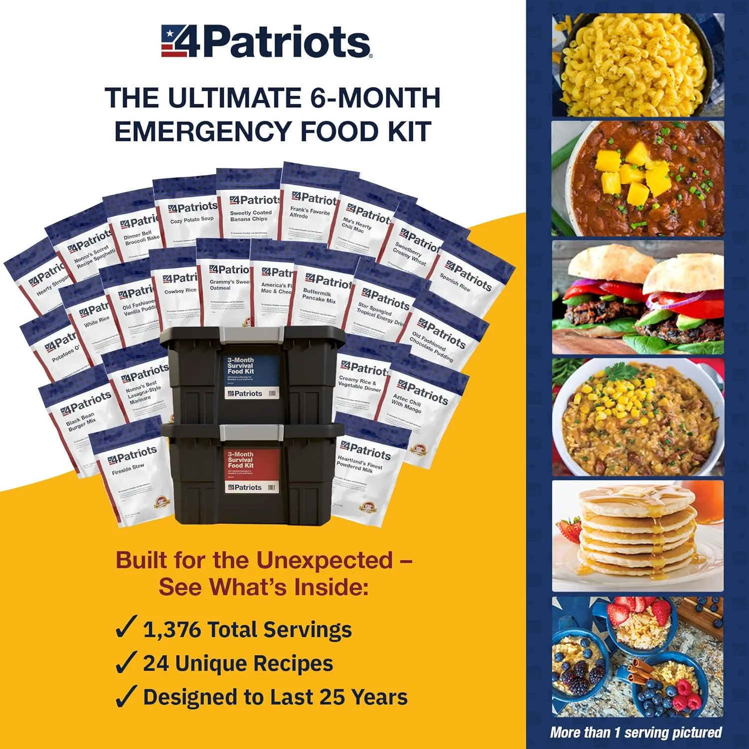 4Patriots 6-Month Survival Food Kit: Emergency Food Supply Designed to Last 25 Years, 1,376 Servings