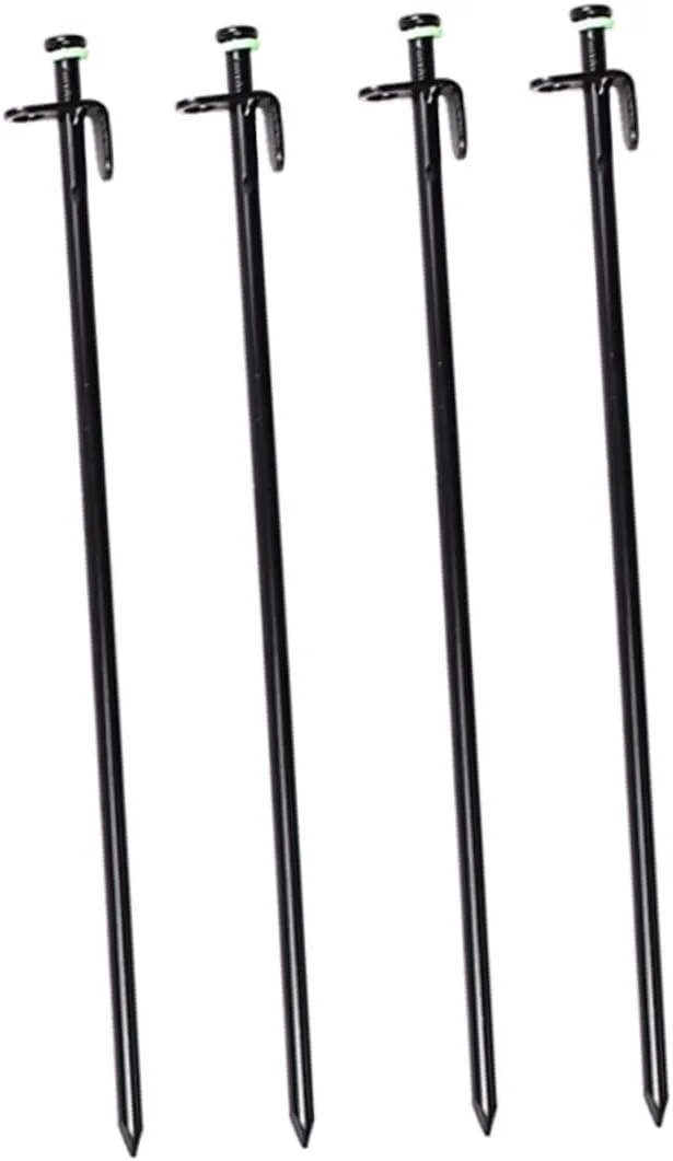4Pcs Heavy Duty Steel Tent Stakes with Noctilucous Ring Durable Tent Pegs for Camping Awning Canopy and Outdoor Activities Resistant Stable Support for Various