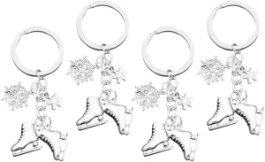 4pcs Skating Charm Pendant Keychain Ice Skates Charm Pendants Metal Sports Shoes Charms for Bracelets Necklaces Jewelry Making Winter Games Silver