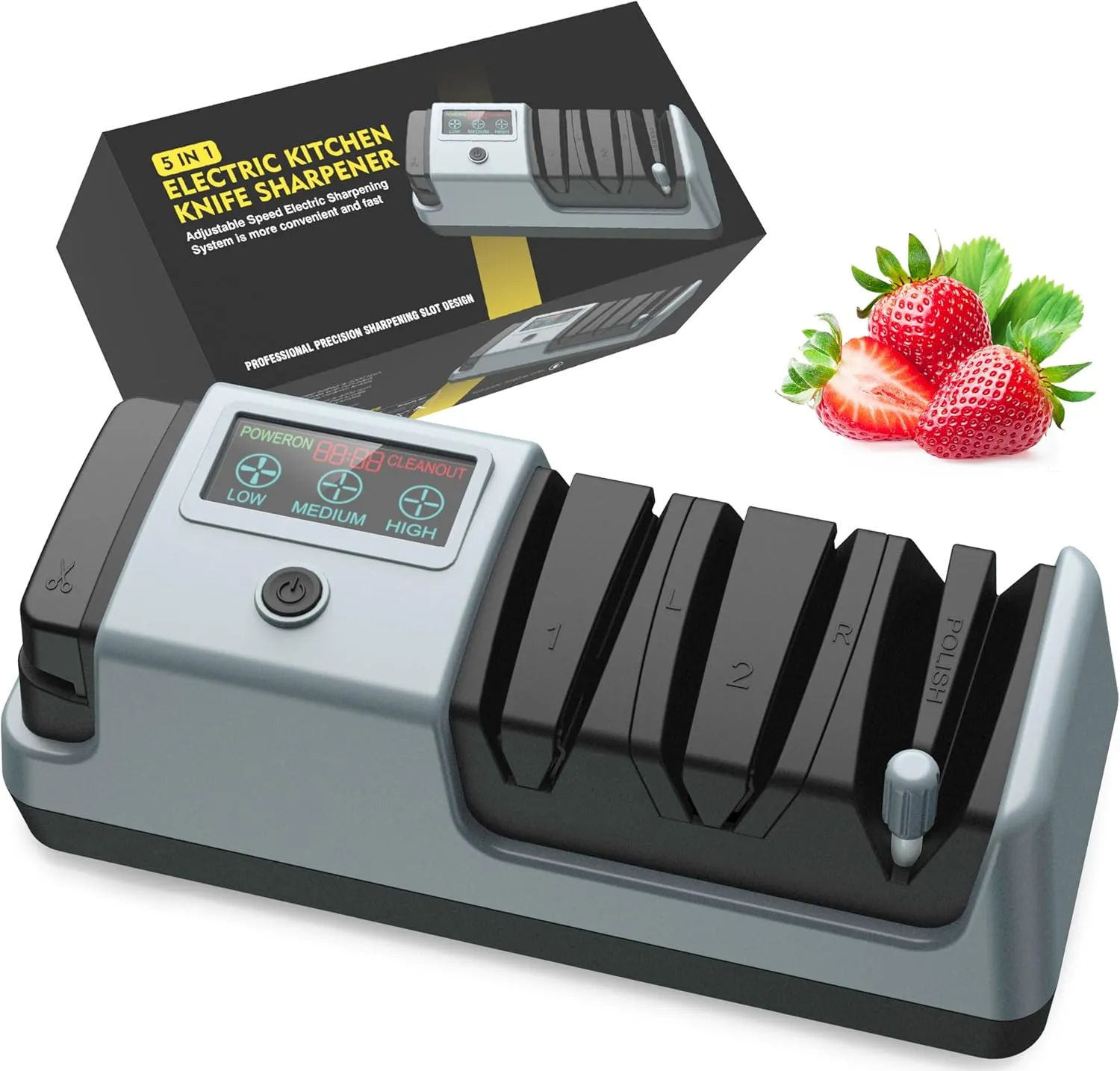 5 in 1 Electric Knife Sharpener-3 Rotational Speed Adjustable Electric Knife Sharpeners, Suitable for Straight Blade Knives, Serrated Knives, Meat Cleaver Knives, Ceramic Knives&Scissors
