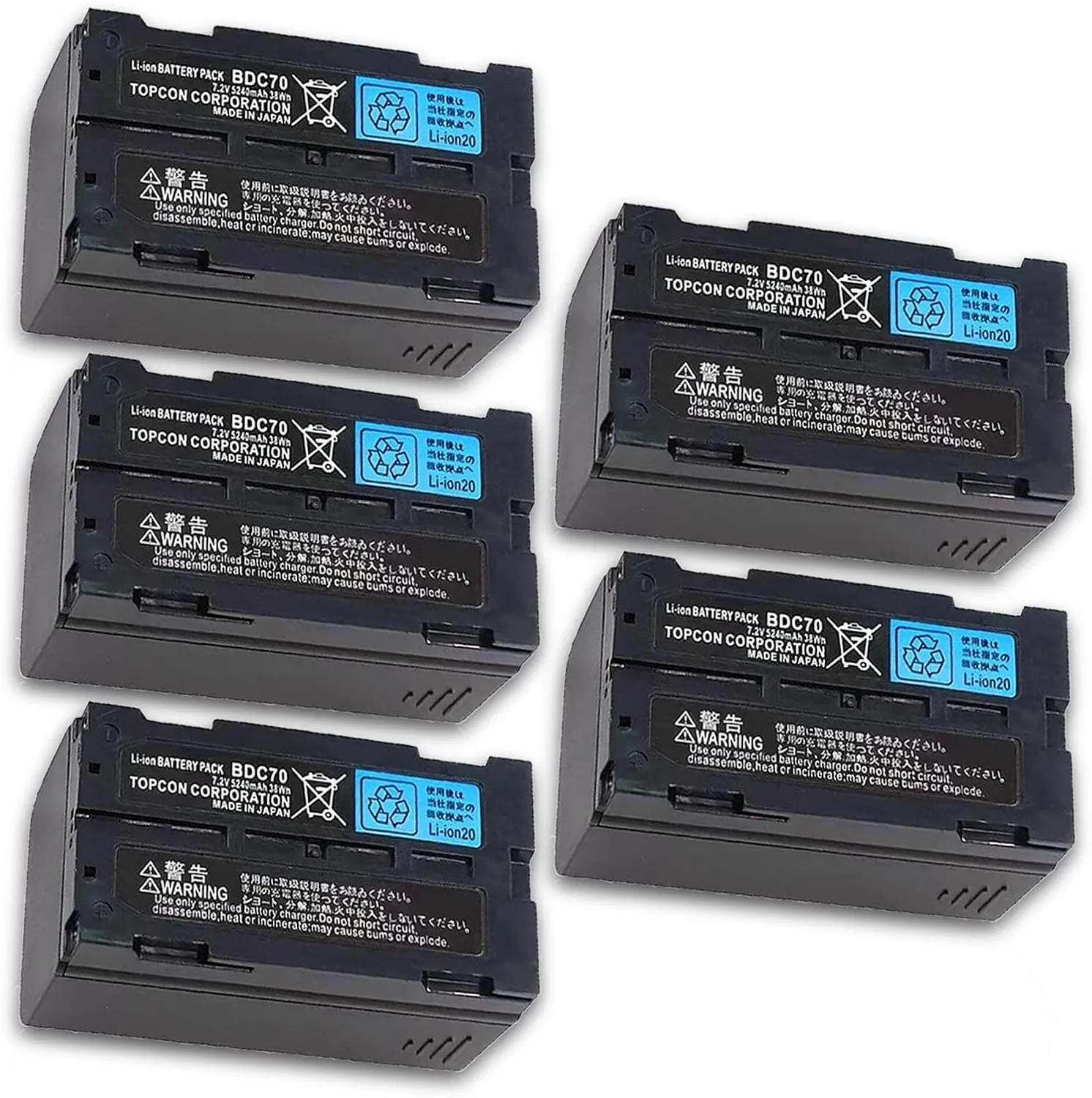 •﹙5 Pack﹚7.2V 5240mAh BDC70 Rechargeable Lithium Battery for Topcon Sokkia Total Station/GPS