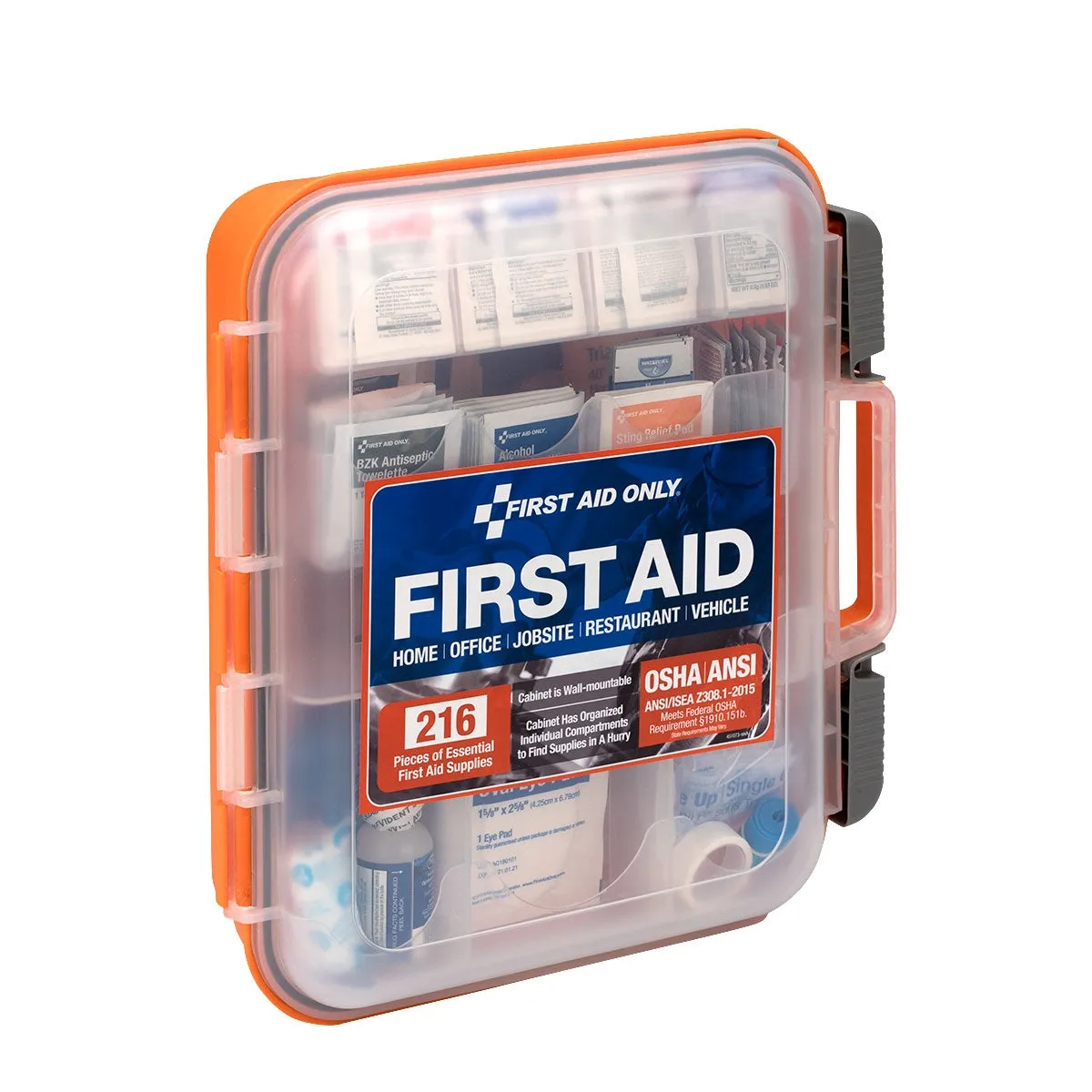 50 Person ANSI A  216 Piece First Aid Kit, Plastic