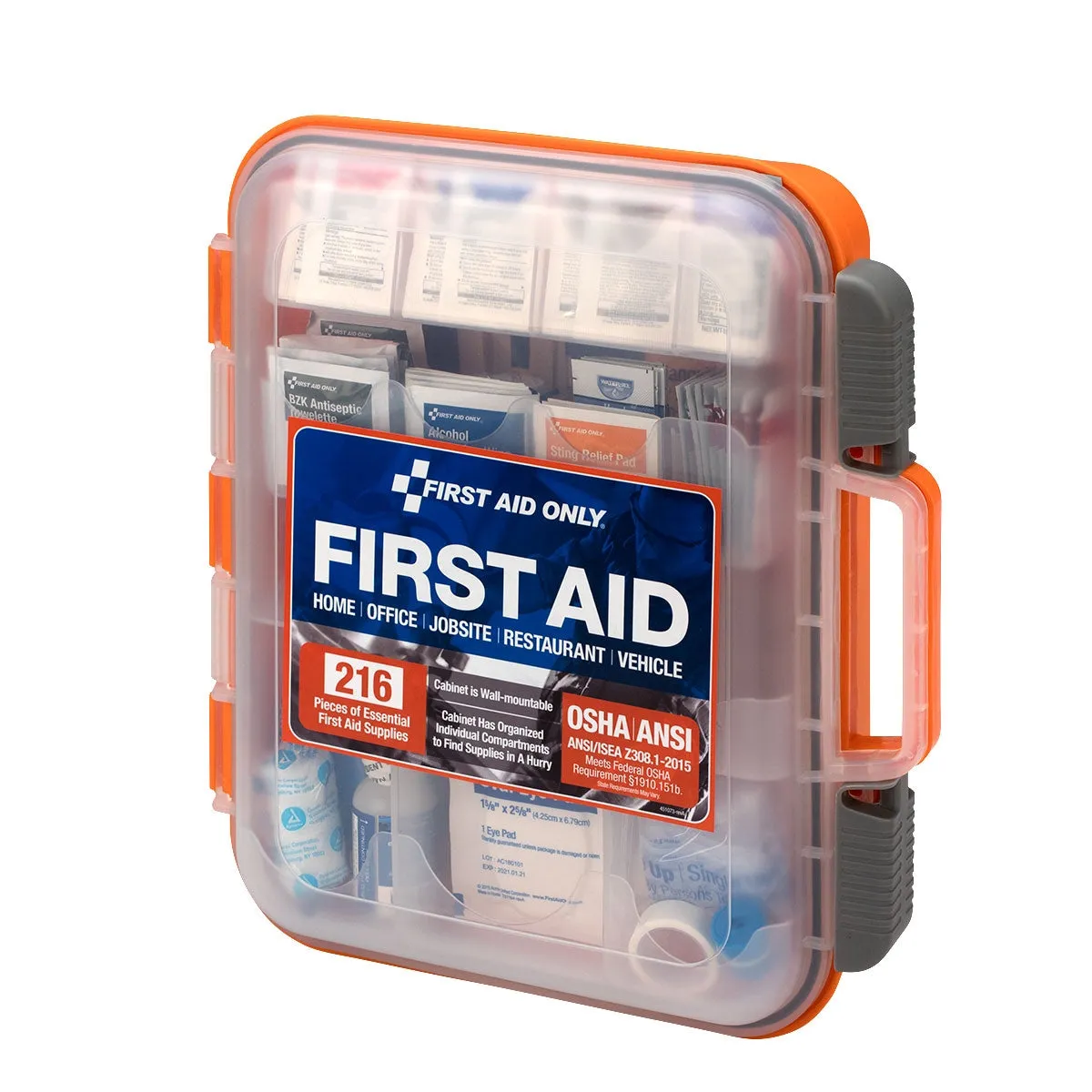 50 Person ANSI A  216 Piece First Aid Kit, Plastic