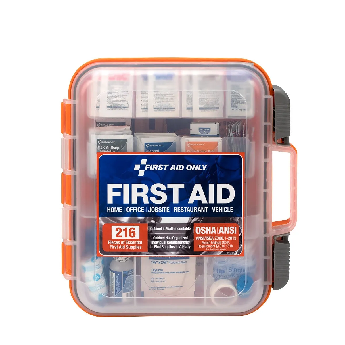 50 Person ANSI A  216 Piece First Aid Kit, Plastic