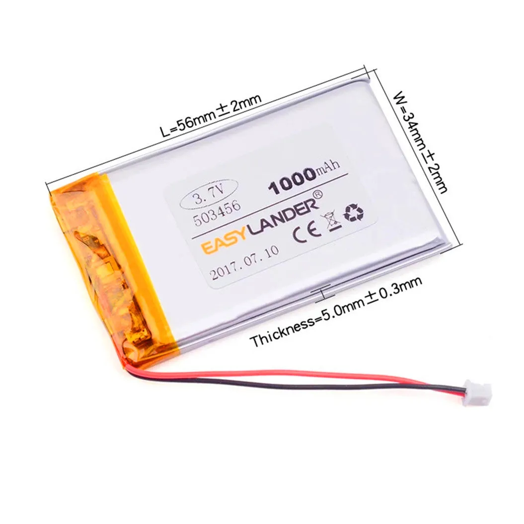 503456 3.7V 1000mAh for GPS Tracker MP4 MP5 DVR Speaker Toys E Book