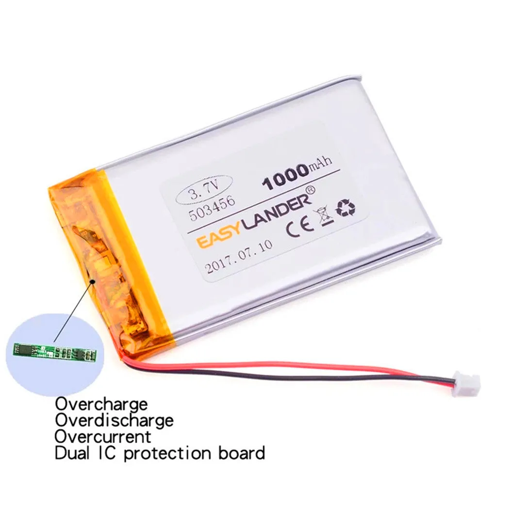503456 3.7V 1000mAh for GPS Tracker MP4 MP5 DVR Speaker Toys E Book