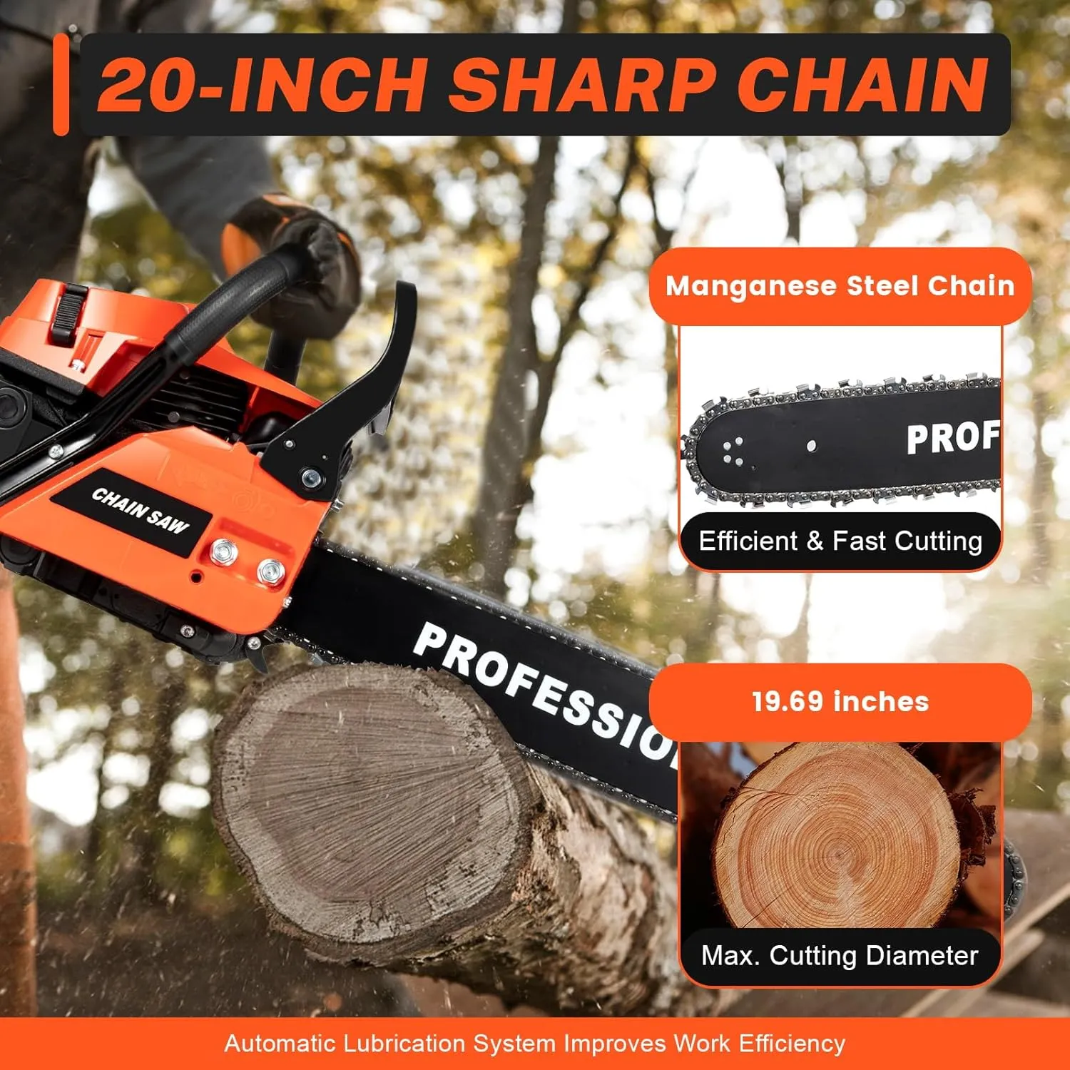 58cc Gas Chainsaws, 20 Inch 2-Stroke Gas Powered Chainsaw Kit, Handheld Cordless Chain Saw Include Tool Bag&Fuel Bottle for Wood Cutting, Forest Felling, Tree Pruning