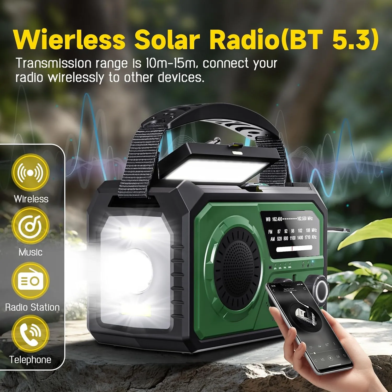 59200mWh Emergency Radio - 16000mAh Portable Solar Hand Crank NOAA/AM/FM Weather Radio with Battery Powered & USB Charger,SOS Alarm,Flashlight, Reading Lamp for Outdoor Camping,Storm,Survival Kits